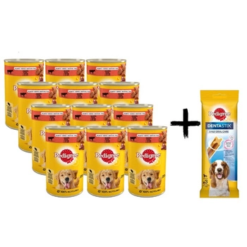 Pedigree adult s hovädzím mäsom v želé 12x1200 g + DentaStix ZADARMO!