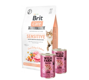 Brit Care Cat Grain-Free Sensitive Healthy Digestion & Delicate Taste 7 kg + WILD FARM Pate Lamb 2x400g
