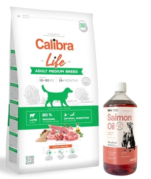 Calibra Dog Life Adult Medium Breed Lamb 12 kg + LAB V Lososový olej pre psov a mačky 1000ml