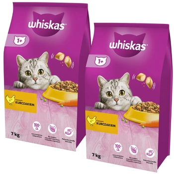 WHISKAS Adult 14kg (2x7kg) - suché krmivo pre dospelé mačky, s lahodným kuracím mäsom