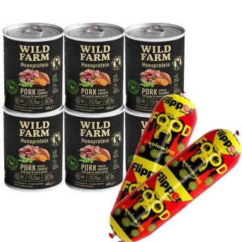 Wild Farm Monoprotein Pork 6x400g hypoalergénne krmivo pre psov & DOLINA NOTECI FLIPPER Klasické s hovädzím mäsom pre psov 2x900g