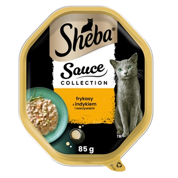 SHEBA Sauce Collection zásobník 85 g - vlhké kompletné krmivo pre dospelé mačky, morčacie a zeleninové hranolky, v omáčke