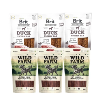 BRIT Jerky Snack Duck + WILD FARM mäkké kačacie prúžky 6x80g