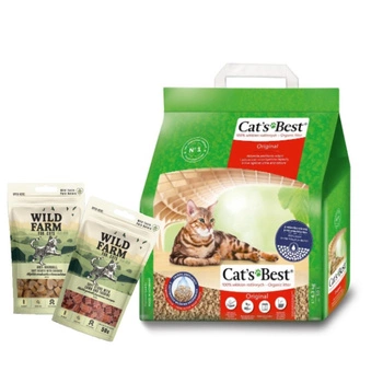 JRS Cat's Best Original Kočkolit 10 l & WILD FARM MIX OF FLAVORS 2x50g maškrta pre mačky