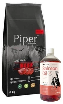 DOLINA NOTECI Piper Animals s hovädzím mäsom 12kg  & LAB V Lososový olej pre psov a mačky 1000ml