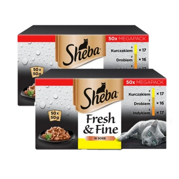 SHEBA vrecúško 100x50g Fresh & Fine - mokré krmivo pre dospelé mačky v omáčke (s kuracím mäsom, s hydinou, s morčacím mäsom)
