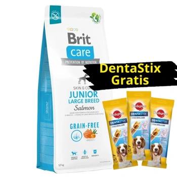 BRIT CARE Dog Grain-free Junior Large Breed Salmon 12kg + 3x DentaStix ZADARMO