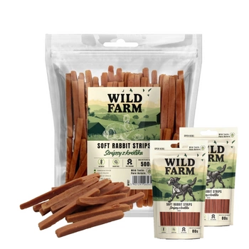 Psí maškrta WILD FARM Rabbit Strips 500g & WILD FARM mäkké kuracie prsia 2x80g psia maškrta