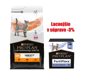 PRO PLAN Veterinary Diets OM St/Ox Obesity Management Suché krmivo pre mačky 5kg + PRO PLAN FortiFlora Probiotický doplnok pre mačky 30x1g