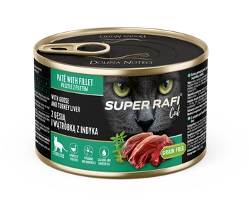 DOLINA NOTECI Super Rafi Cat P&F s husacou a morčacou pečeňou pre sterilizované mačky 185g
