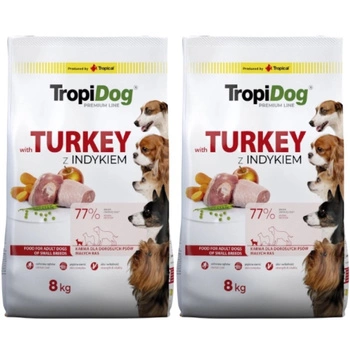 TROPIDOG Premium Adult Small Breeds s morčacím mäsom a ryžou 2x8kg