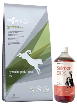 TROVET HPD Hypoallergenic - Horse 10kg & LAB V Lososový olej pre psov a mačky 1000ml