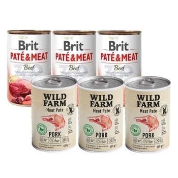 BRIT PATE & MEAT BEEF 3x400g & WILD FARM Bravčová paštéta 3x400g bezlepkové krmivo pre psov