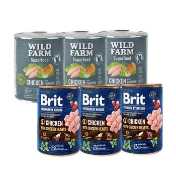 Brit Premium by Nature Chicken With Chicken Hearts 3x800g + WILD FARM Superfood Chicken 3x800g