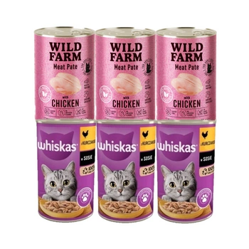 WHISKAS Adult chicken 3x400g + WILD FARM Pate Chicken 3x400g