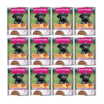 EUKANUBA Mokré krmivo pre šteniatka, bohaté na morčacie mäso a mrkvu, 12x400 g