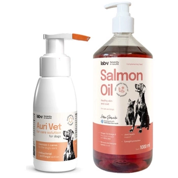 Lab-V Auri Vet - prípravok na starostlivosť o uši pre psov 75 ml & LAB V Lososový olej pre psy a mačky 1000ml