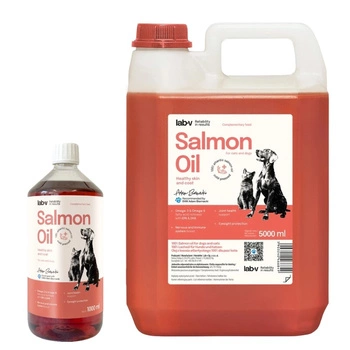 LAB V Lososový olej pre psy a mačky 5000ml & LAB V Lososový olej pre psov a mačky 1000ml