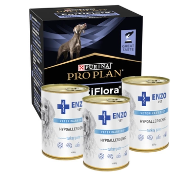 PURINA VD CANINE FORTIFLORA PLV 30 x 1 g +3xENZO VET Hypoalergénna diéta s morčacím mäsom pre psy 400g
