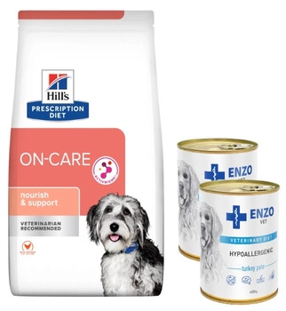 HILL'S PD Prescription Diet Canine On-Care 10 kg & ENZO VET Hypoalergénne hypoalergénne krmivo s morkou pre psov 2x400g