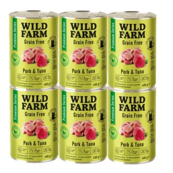 WILD FARM Prémiové bezobilné bravčové mäso a tuniak 6x400g - krmivo pre mačky bez obilnín
