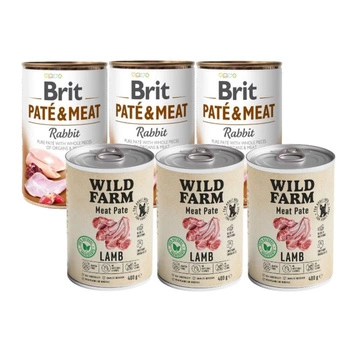 BRIT PATE & MEAT RABBIT 3x400g & WILD FARM Pate Lamb 3x400g bezlepkové krmivo pre psov