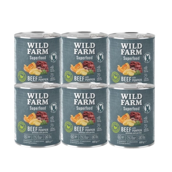 WILD FARM Superfood Beef (hovädzie mäso s tekvicou, zemiakmi a petržlenovou vňaťou) 6x800g krmivo pre psov bez obilnín