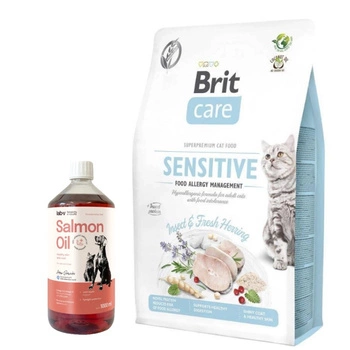 Brit Care Cat Grain-Free Sensitive Insect Food Allergy Management 7 kg & LAB V Lososový olej pre psov a mačky 1000ml