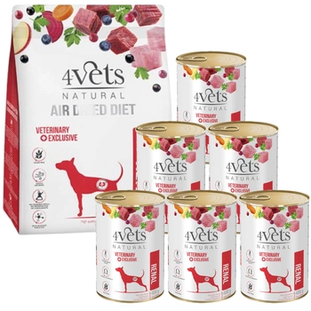4Vets Natural Renal Set suché krmivo 1 kg + mokré krmivo 6 x 400 g