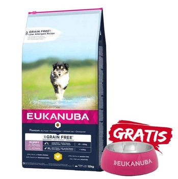 EUKANUBA Puppy Chicken L/XL Grain Free 12kg + miska ZADARMO!