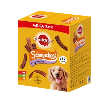 PEDIGREE® Mega Box SchmackosTM - doplnkové krmivo pre dospelé psy (príchuť hovädzie, jahňacie a hydina) - 790g