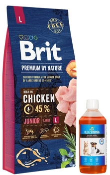 BRIT Premium By Nature Junior L 15kg + LAB V Lososový olej pre psy a mačky 500ml