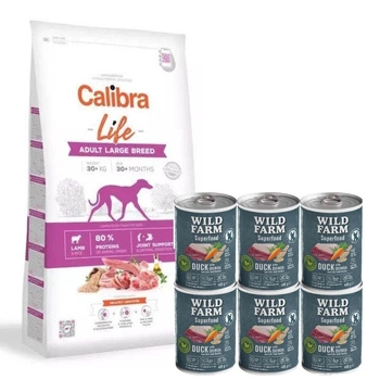 Calibra Dog Life Adult Large Breed Lamb 12kg & WILD FARM Superfood Duck 6x400g krmivo pre psov bez obilnín