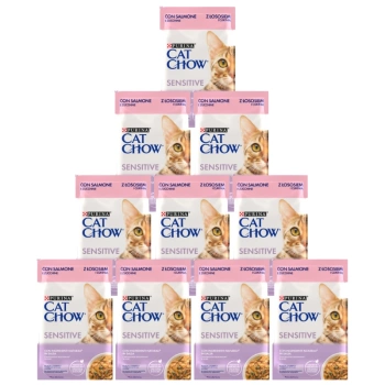 CAT CHOW Sensitive krmivo pre mačky s lososom a cuketou v omáčke 10x85g
