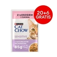 CAT CHOW Sensitive Krmivo pre mačky s lososom a cuketou v omáčke 85g - 20 SÁČKOV + 6 ZADARMO!!!