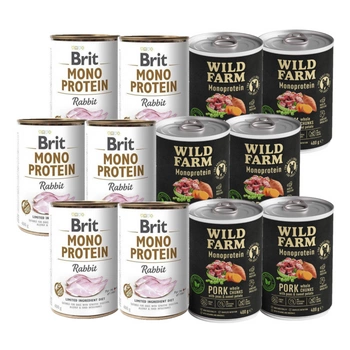 BRIT MONO PROTEIN RABBIT 6x400g + Wild Farm Monoprotein Pork 6x400g