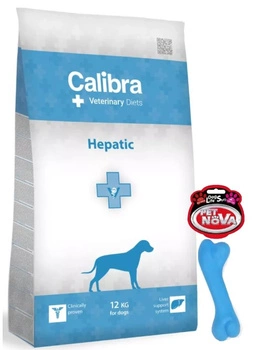 Calibra Veterinary Diets Dog Hepatic 12kg + Pet Nova Dog Life Style Bone 12cm - hračka, hryzátko pre psa, v tvare kosti