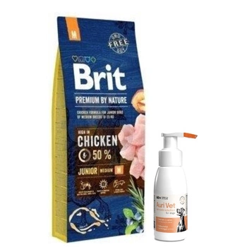 BRIT Premium By Nature Junior M 15kg & prípravok na starostlivosť o uši pre psov 75 ml
