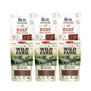 BRIT Jerky Snack Hovädzie filety + hovädzie tyčinky WILD FARM 6x80g