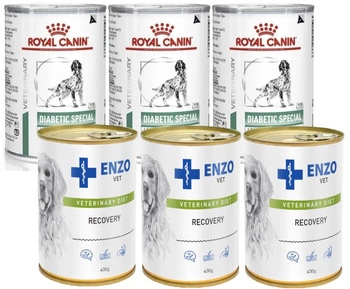 Royal Canin Veterinary Diet Dog Diabetic 3x410 g & ENZO VET Dieta di recupero durante il periodo di convalescenza per cani 3x400g