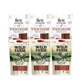 BRIT Jerky Snack Venison + králičie prúžky WILD FARM 6x80g
