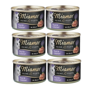 Miamor Feine Filets v želé - mokré krmivo pre mačky s tuniakom a kalamármi 6x100g konzerva