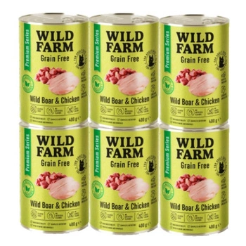 WILD FARM Prémiové krmivo pre mačky s diviakom a kuracím mäsom bez obilnín 6x400 g - bezobilné krmivo pre mačky