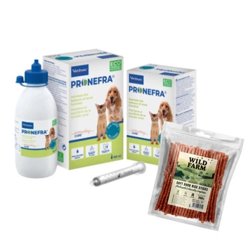 Pronefra pre psy a mačky 180 ml & WILD FARM kačacie a ryžové tyčinky pre psov 500g maškrta
