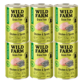 WILD FARM Prémiové bezobilné kuracie mäso a šproty 6x400 g - krmivo pre mačky bez obilnín