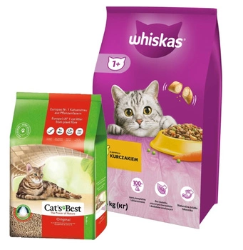 Whiskas s kuracím mäsom 14 kg & JRS Cats Best Eko Plus - hrudkujúca drevená podstielka 20l / 8,6kg