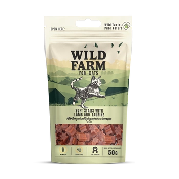 Maškrta pre mačky WILD FARM jahňacie hviezdičky s taurínom 50g