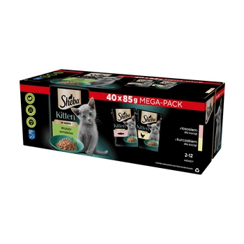 SHEBA Kitten príchuť balenie 40x85 g - kompletné vlhké krmivo pre mačiatka v omáčke (rezy s: losos, kure)