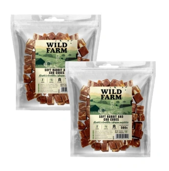 Mäkký maškrtný maškrtník pre psov WILD FARM s králikom a treskou 2x500 g