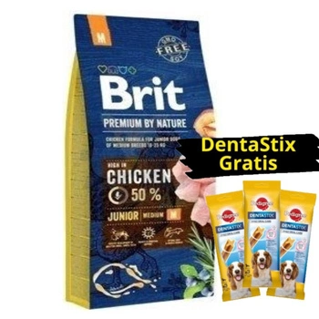 BRIT Premium By Nature Junior M 15kg + 3x DentaStix ZADARMO!